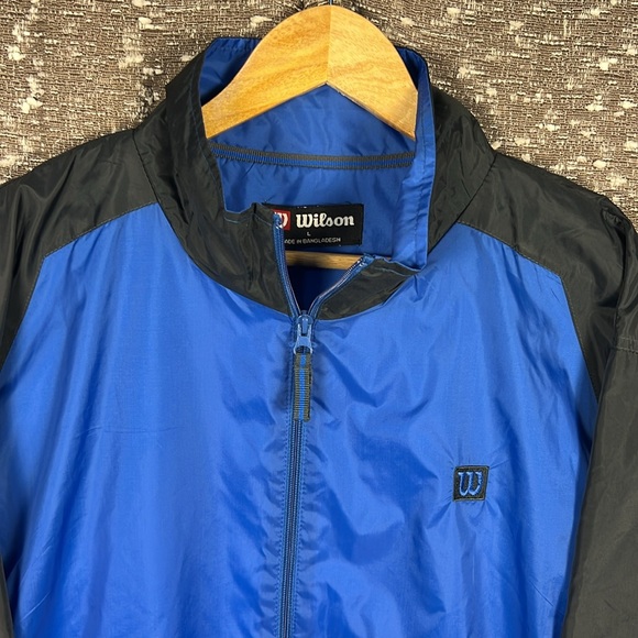Vintage Wilson Tennis Golf Rain Windbreaker Coat Blue‎ Black Zip Up - Picture 4 of 9